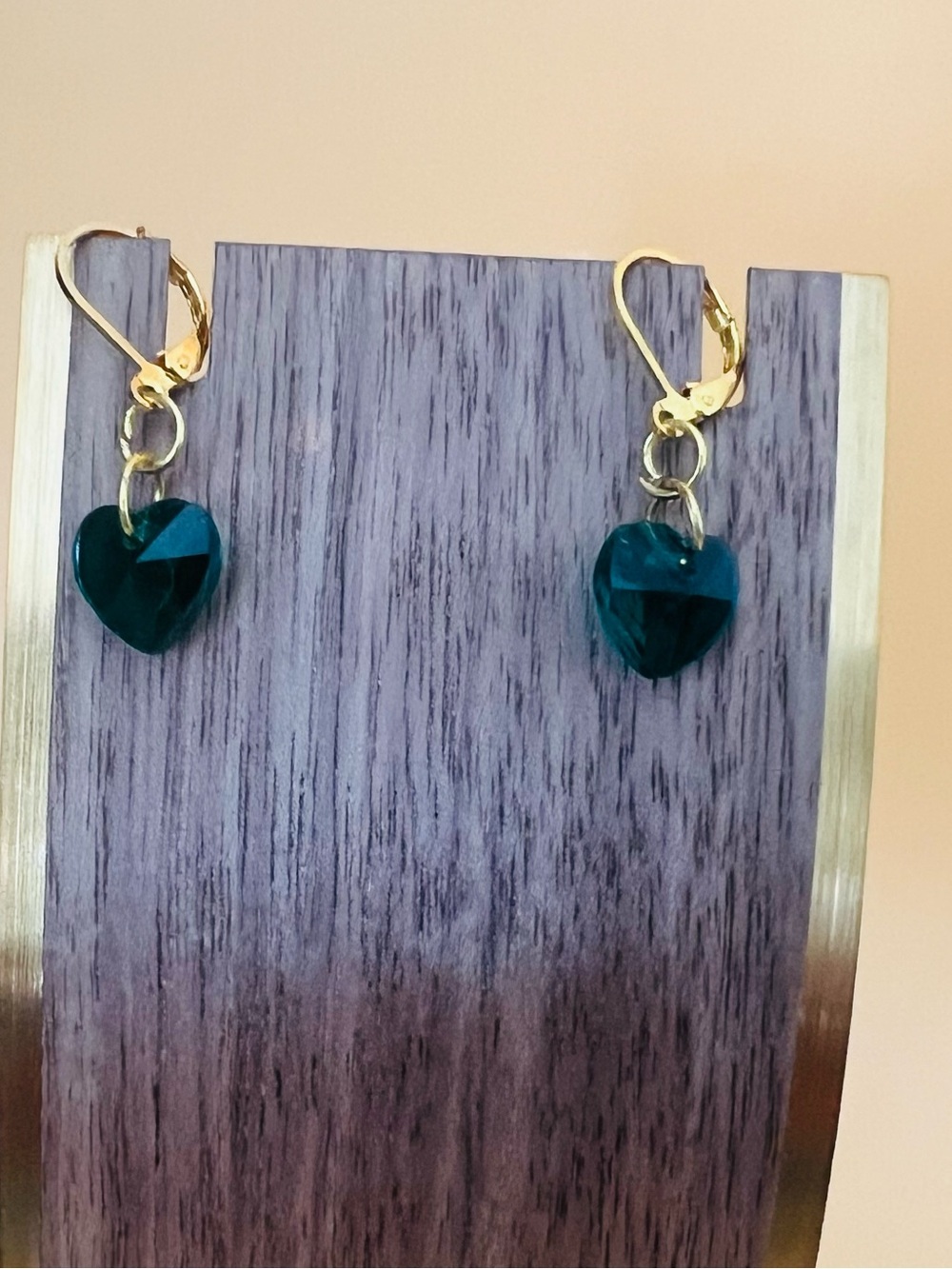 Emerald Green Crystal heart earrings Gold plated
